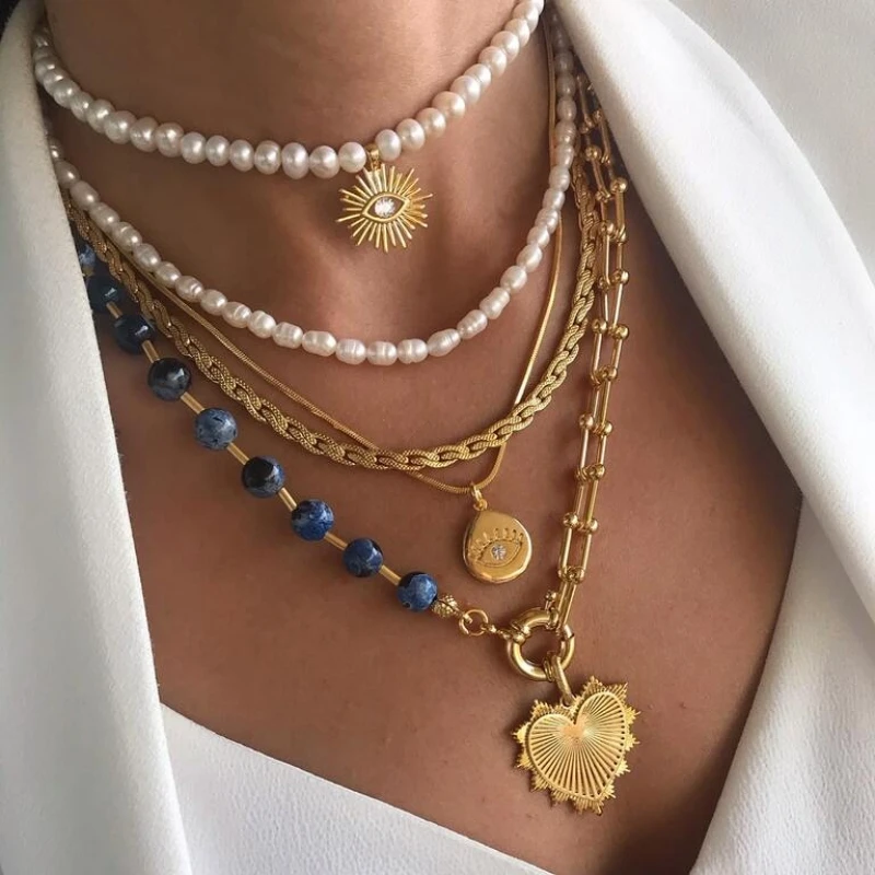 Оптовая продажа красное креативное металлическое ожерелье в стиле бохо с