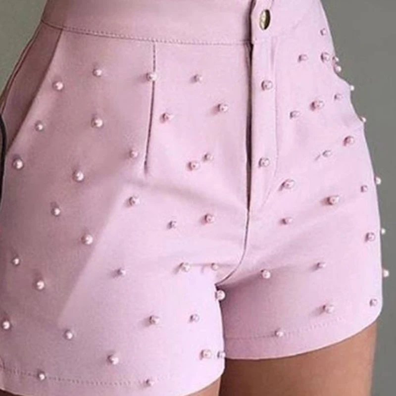 

Summer High Waist Shorts For Women Beading Ruffle Casual Shorts Pantalones Cortos De Mujer