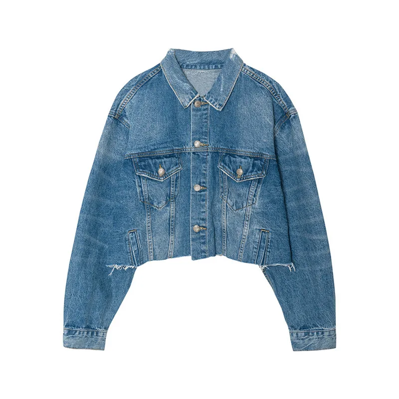 

Women Spring Autumn Blue Tassel Short Denim Coat Female Fashion Solid Color Plus Size Outerwears Ladies Brand Casual Coats ZM264