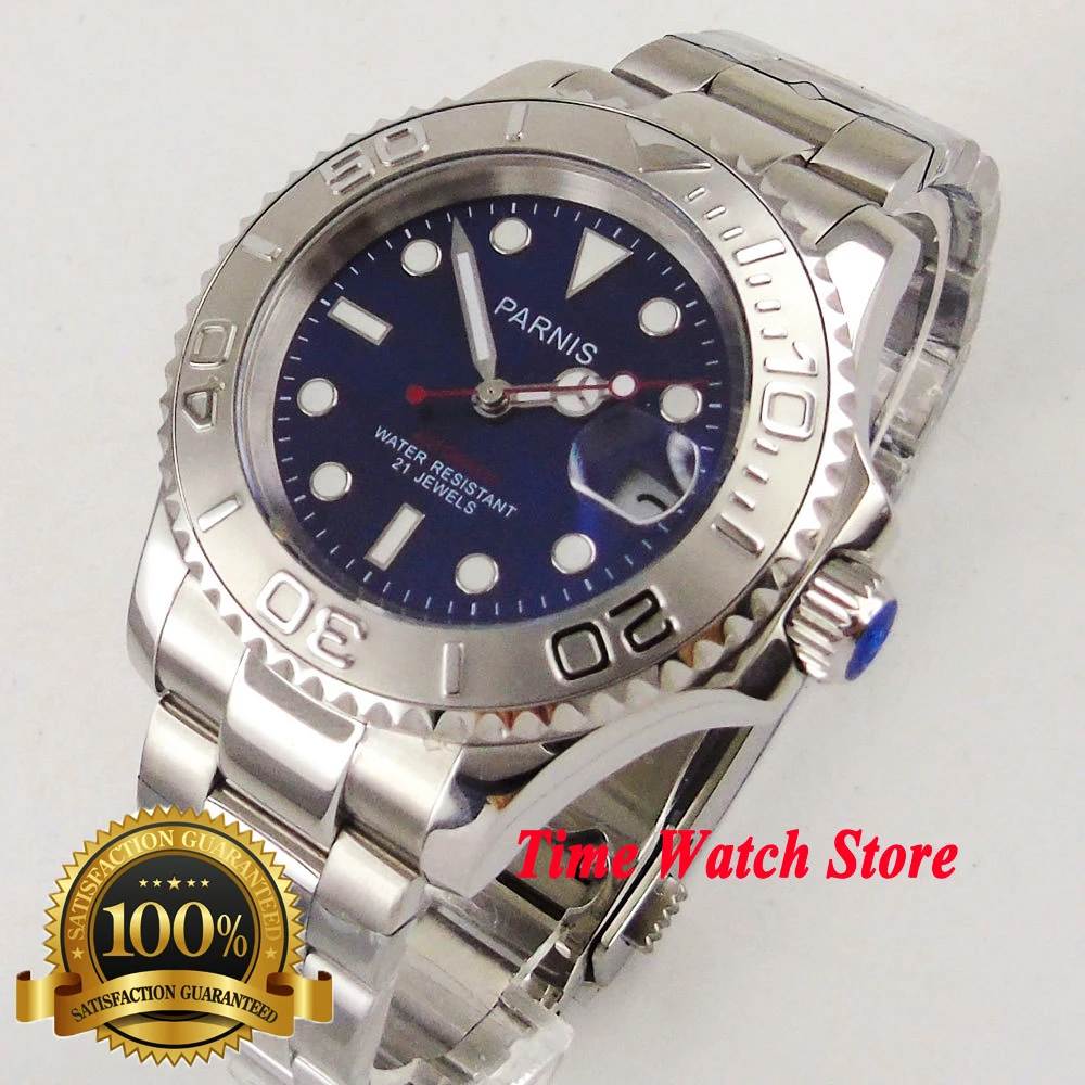 

Parnis 41mm Miyota 8215 5ATM high quality Automatic wrist watch men blue dial sapphire glass luminous ceramic bezel 938