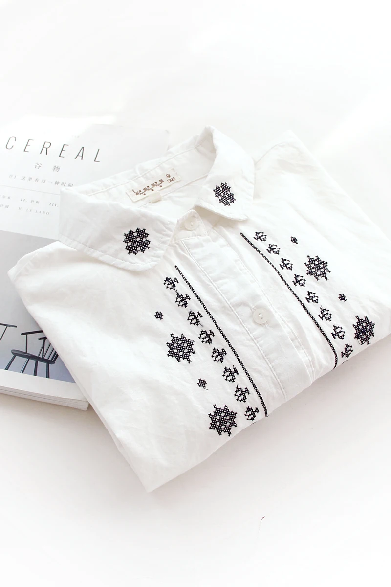 

Literature Art Embroidery Joker Restoring Ancient Ways Female Cotton Long Sleeve Shirt Lapel Autumn Render Unlined Upper Garment