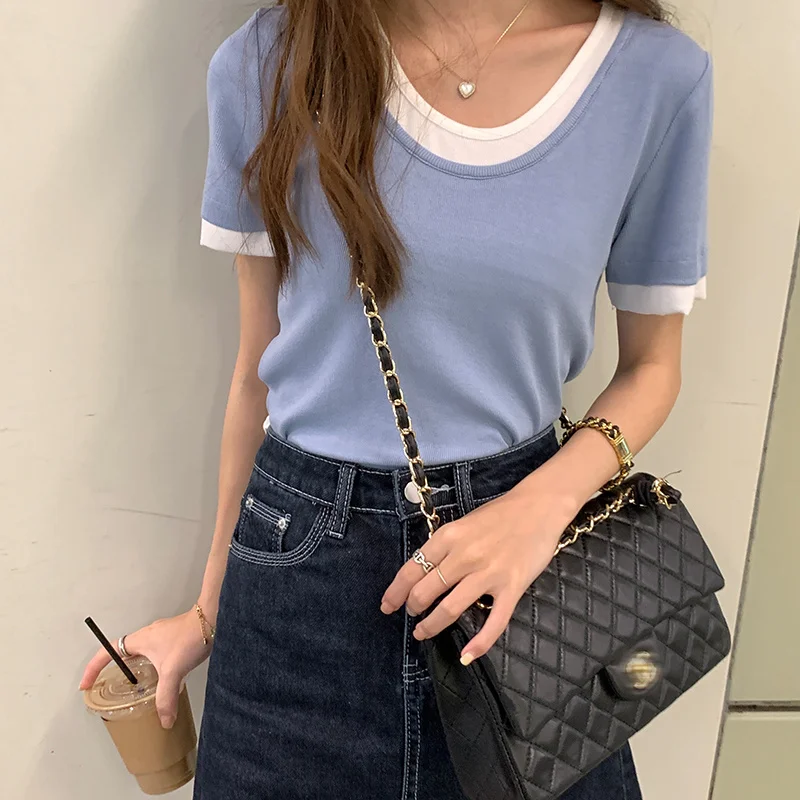 Простая 3-цветная женская футболка в Корейском стиле | Женская одежда