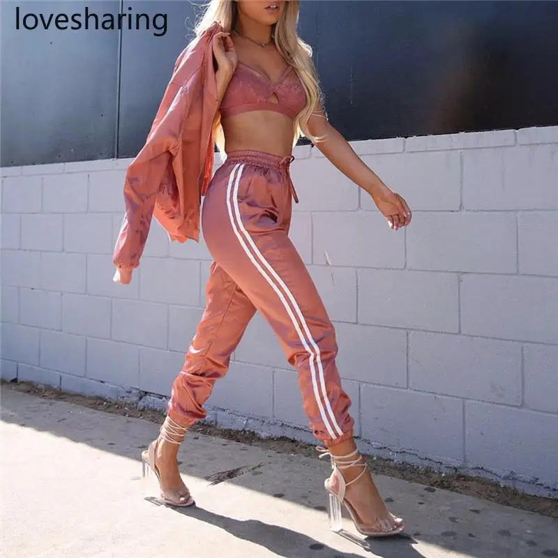 Сатиновый комплект из двух предметов спортивный костюм для женщин элегантный