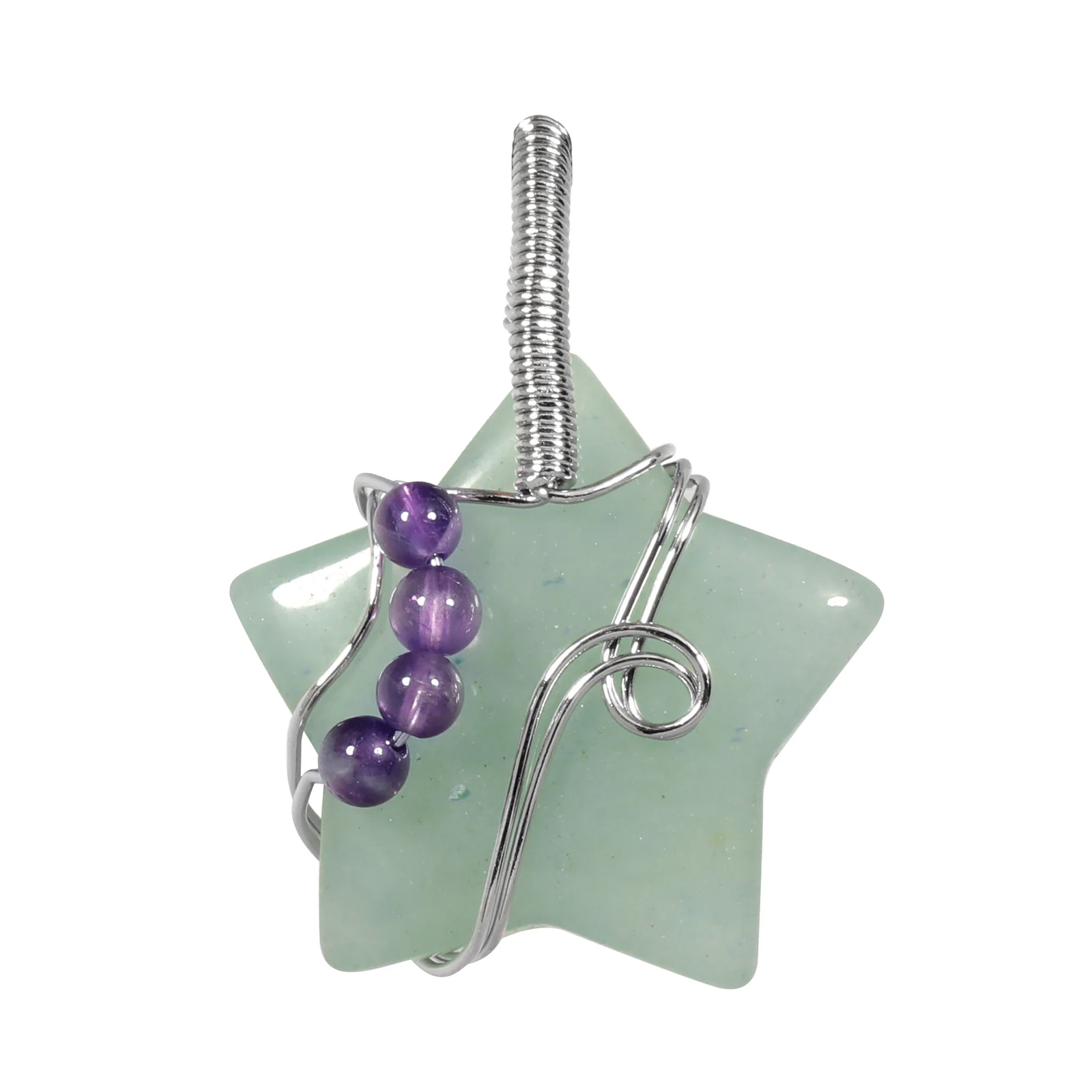 

SUNYIK Natural Green Aventurine Star Shape Wire Wrap With Beaded Pendant Reiki Healing Stone Charm Jewelry For Women Necklace