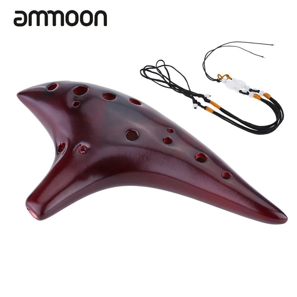 

12 Holes Ceramic Ocarina Flute Alto C Smoked Burn Submarine Style Musical Instrument with Music Score for Beginner