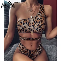 in x sexy leopard one piece swimsuit one shoulder bikini 2020 high cut swimwear women monokini padded bathing suit new bodysuit