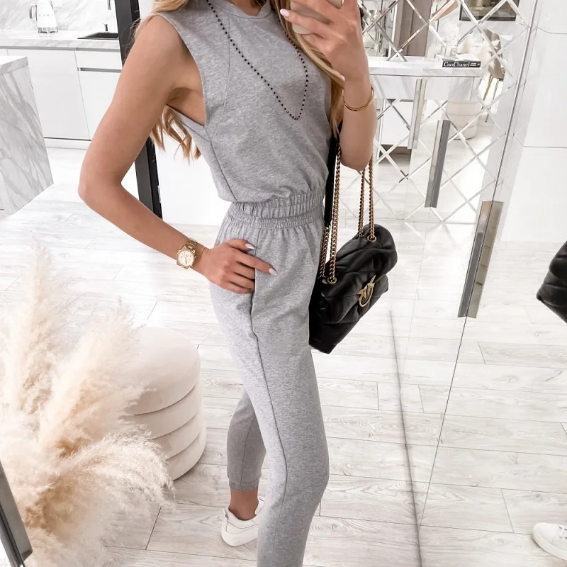 

Women's Tracksuit Sports Suit Without Hoodie Solid Fashion Sleeveless Tank Blouse Shirt Elastic Waist Sweatpants Jogging Sets