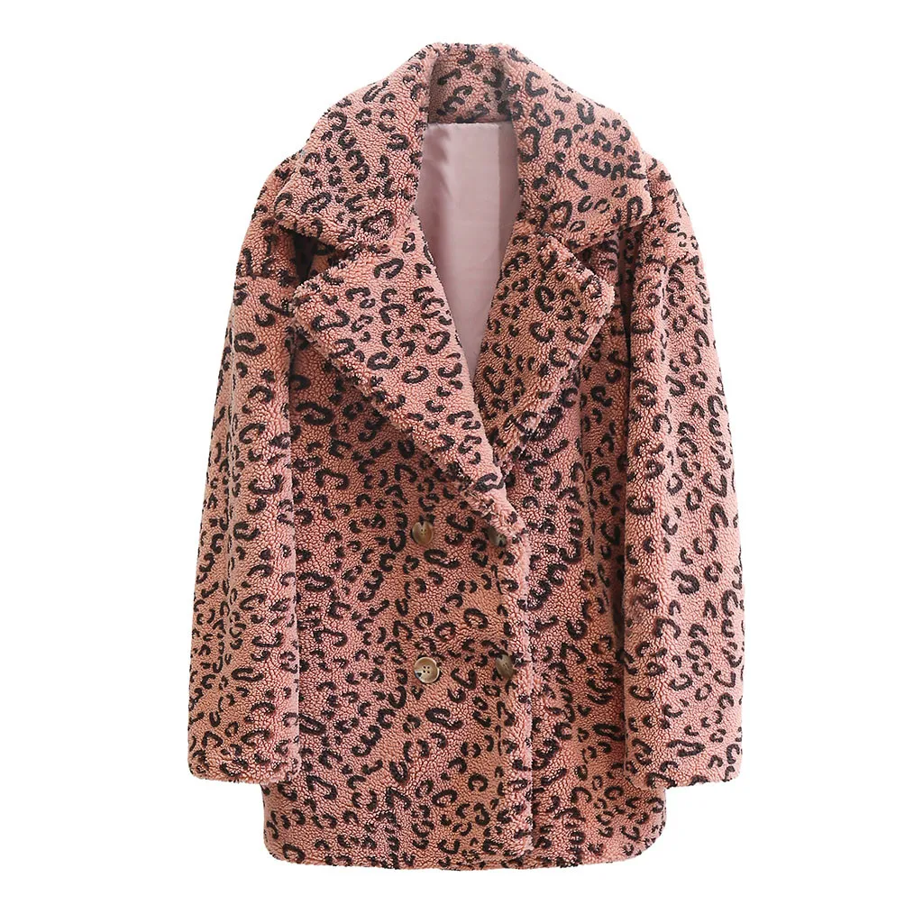 SAGACE 2020 Winter New leopard Double-breasted Woolen Coat Women's Leisure Jacket Female Loose Large Size Overcoat Slim | Женская