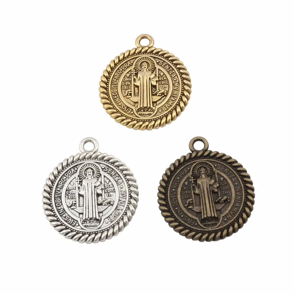

30pcs Zinc Alloy Saint St Benedict DE Nursia Pattern Medal Religion Charm Pendant Beads 31X36mm 3colors Optional A-556