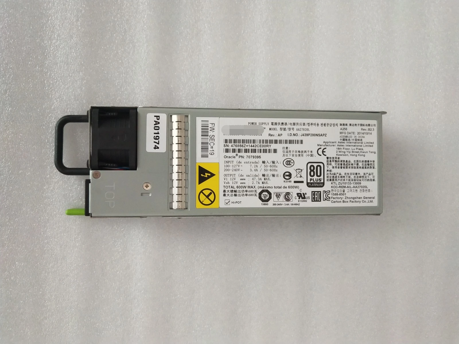 Высокоэффективный блок питания AA27020L 600 Вт Высокоэффективный блок питания AA27020L 600 Вт