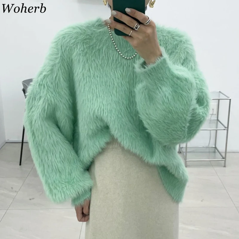Свитер Woherb из искусственного кашемира карамельных цветов женский свободный