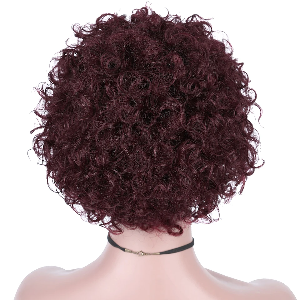 Недорогой парик фея человеческие волосы Омбре 99J Красные Короткие вьющиеся