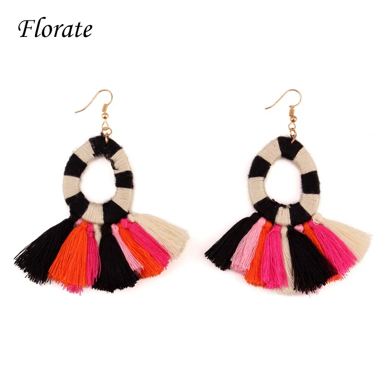 Женские Висячие серьги подвески с помпонами и шелковой нитью Разноцветные