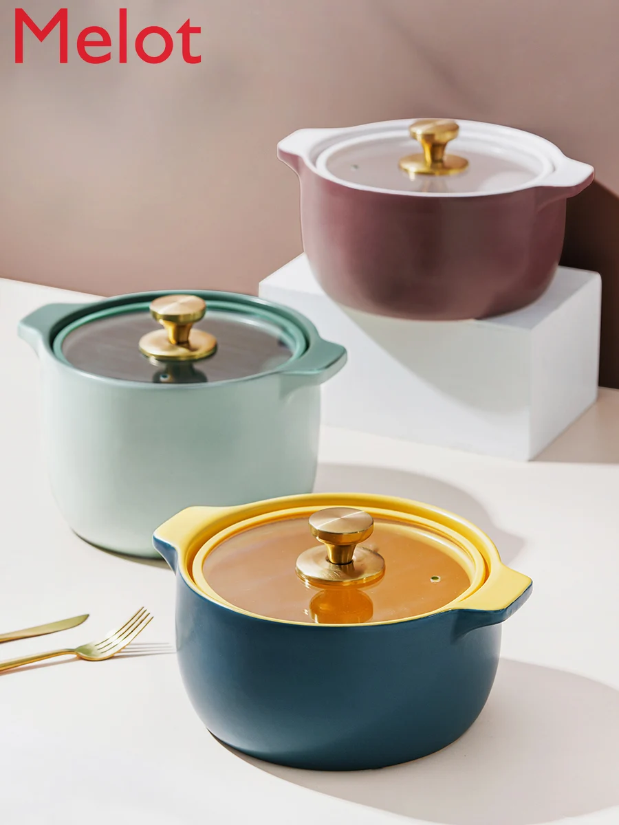 

Clay Pot Soup Pot Household Ceramic Casserole Nordic Gas Dedicated Hot Pot Heat Resistant Open Flame Stew Pot