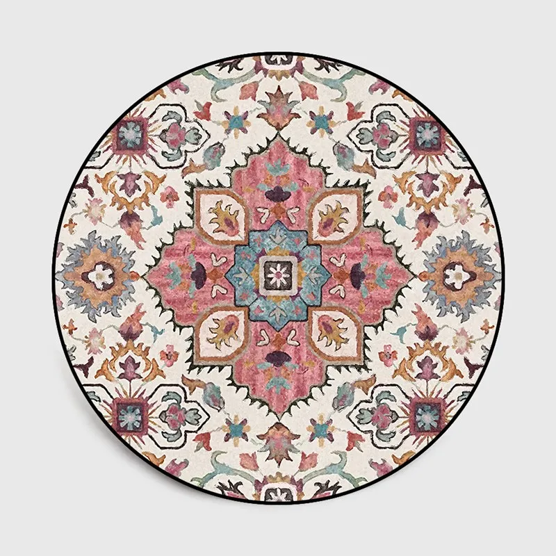 Круглый коврик в этническом индийском стиле для гостиной с цветочным узором