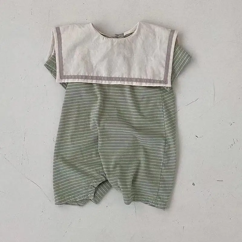 

Koodykids New Baby Grils Boys Loose Bodysuits Striped Casual Rompers Summer Toddlers Girls Boys Soft Vintage Style Bodysuits