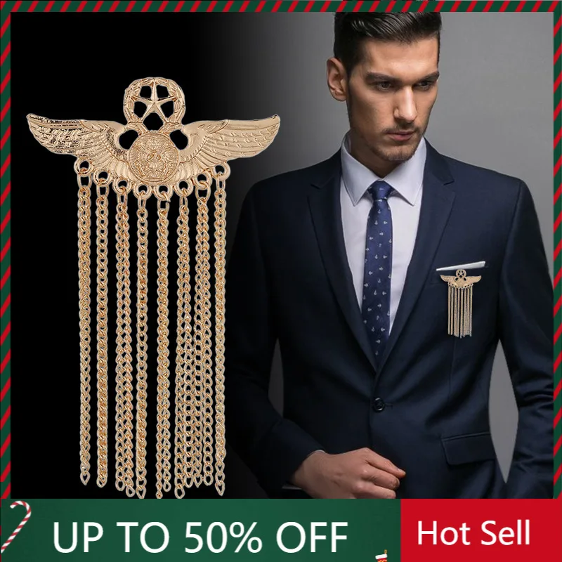

2021 New Metal Five-star Wing Brooch Medal Tassel Badge Pins Brooches Luxury Men Suit Shirt Collar Clothing Jewelry Accessories
