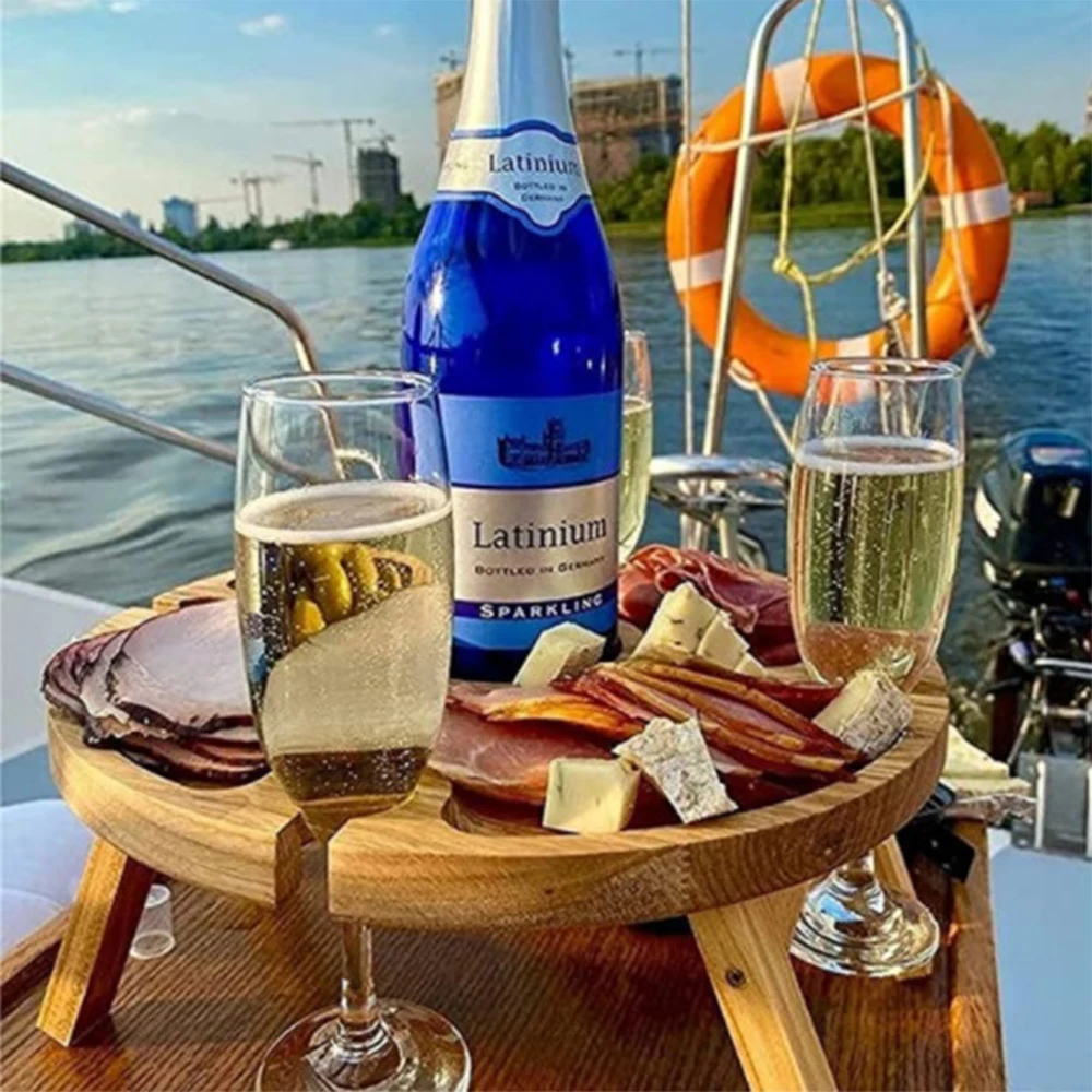 Деревянный складной стол для пикника на открытом воздухе со стеклянной стойкой