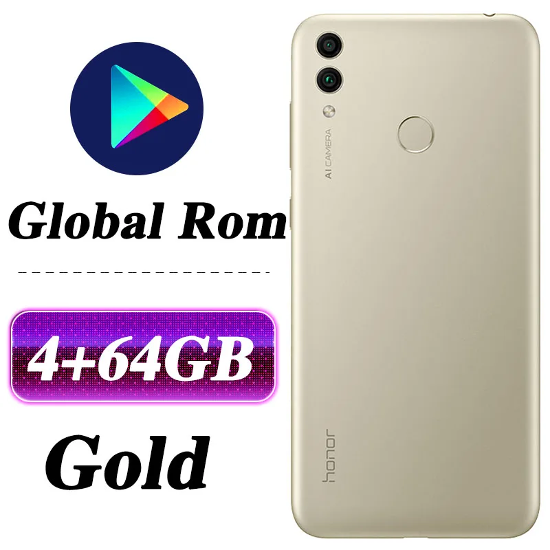 4G 64G Gold Мобильный телефон с глобальной ПЗУ HONOR 8C, 4 Гб, 32 ГБ, 6,26 дюйма, Восьмиядерный аккумулятор Snapdragon 632, 4000 мА/ч, 3 карты VoLTE Face ID, полный экран - Цвет: 4G 64G Gold