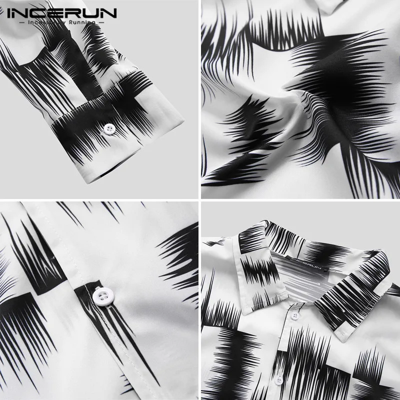 

2021 Fashion Print Men Business Shirt Dress Long Sleeve Pockets Lapel Collar Streetwear Loose Casual Hawaiian Shirt Men INCERUN