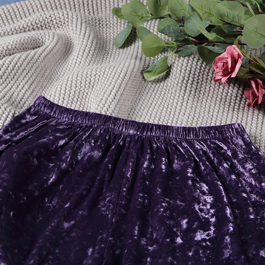 Autumn and Winter Two Piece Women's Purple Gold Velvet Pajamas Suit Long Sleeved Lapel Solid Color Home Service Two Piece Suit