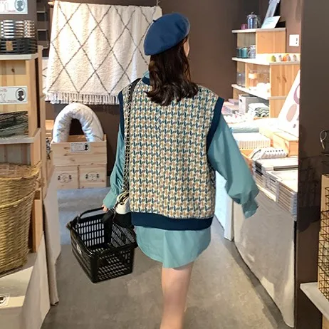 Женский пуловер без рукавов весна 2020 корейский стиль винтажный геометрический v