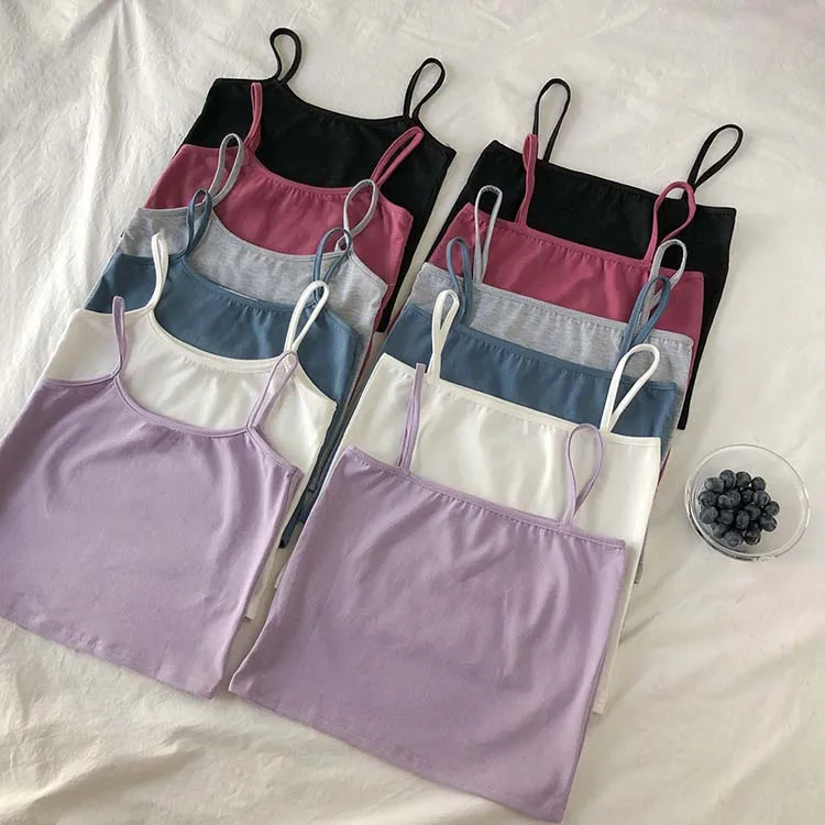 

6 candy colors korean style camisole women Sexy tank top female Spring and summer 2020 sleeveless slim crop tops womens (F3993)