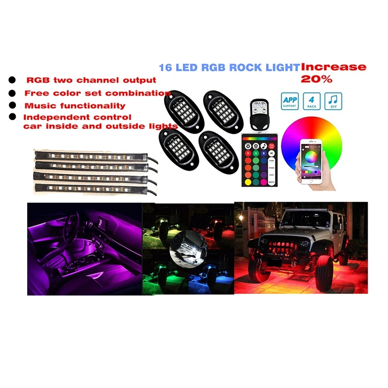 

New Car Bluetooth Dual Remote Control Combination Chassis Light RGB Atmosphere Light Suitable for ATV Car Truck SUV