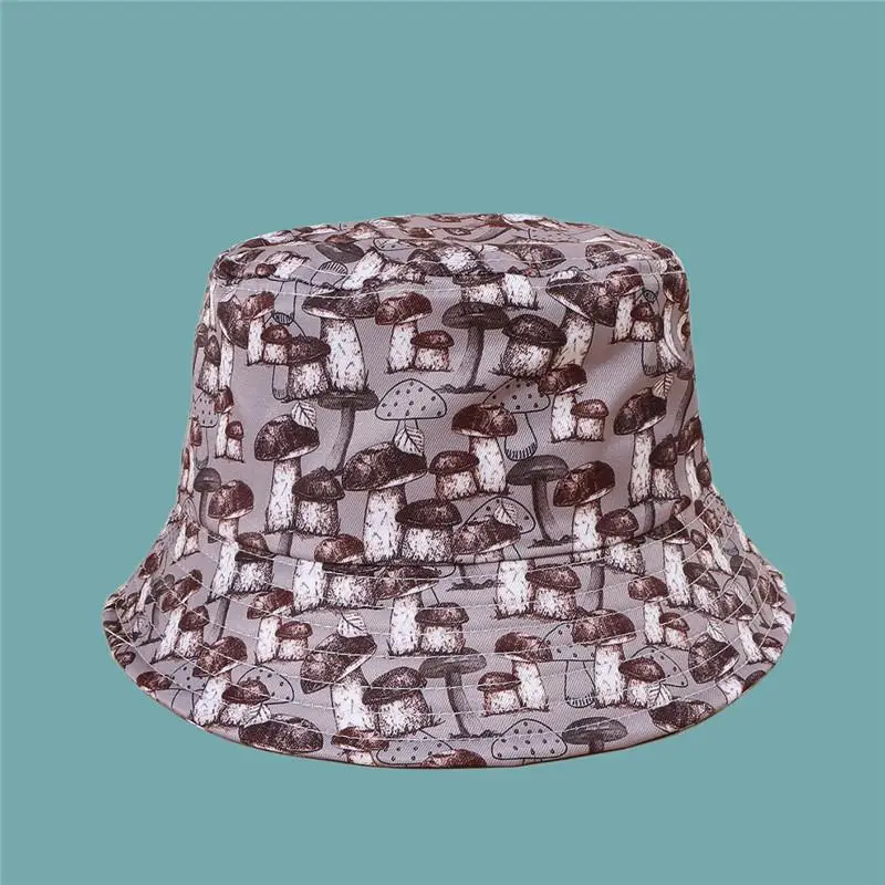 

Cotton Mushroom Print Bucket Hat Fisherman Hat Outdoor Travel Hat Sun Cap Hats for Men and Women 115