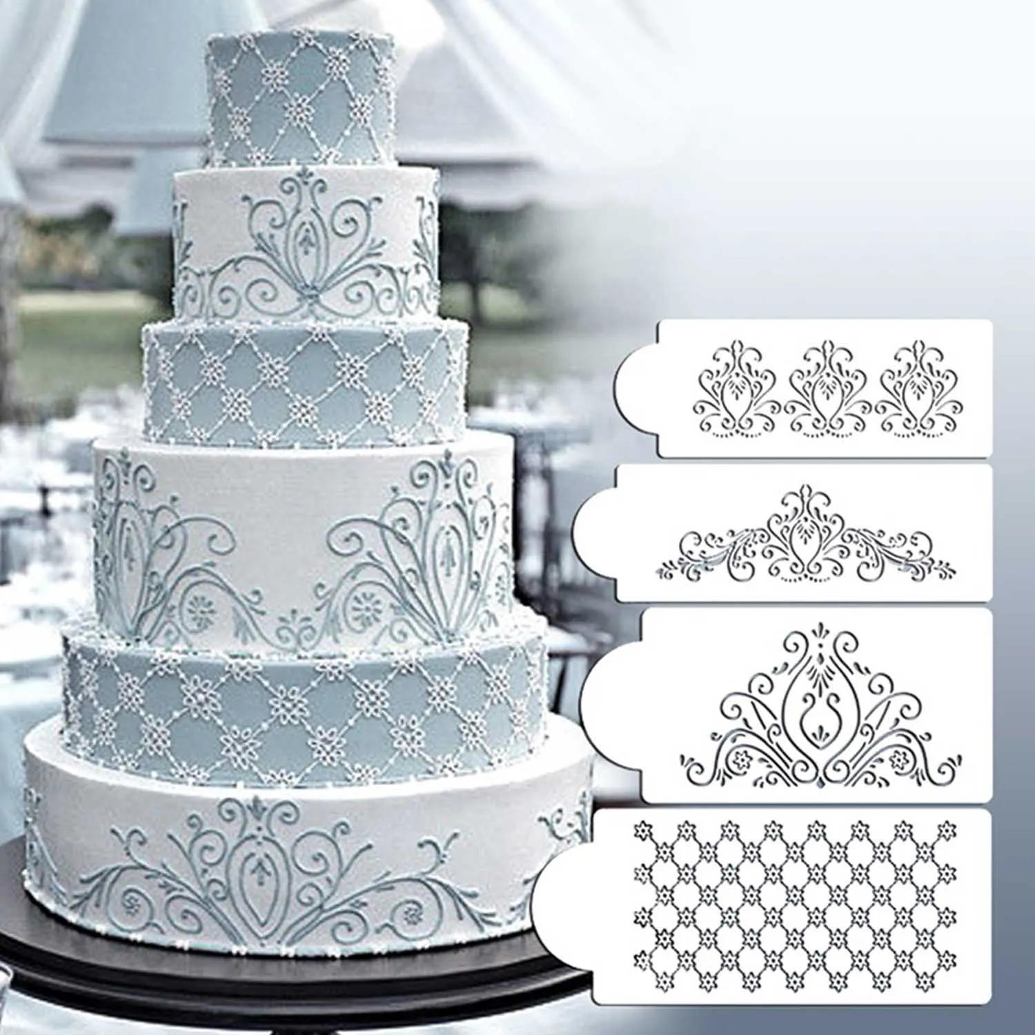 

4pcs Cake Stencil DIY Layering Mold Stencils for Cake Decorating Wall Painting Scrapbooking Plastic Journal Template Bakeware