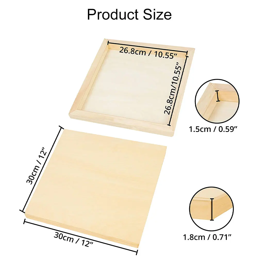 

4PCS Picture Frame Wooden Canvas Painting Board Unfinished Cradle Panels 30x30cm For Kids Arts Craft Drawing DIY Wall Decor