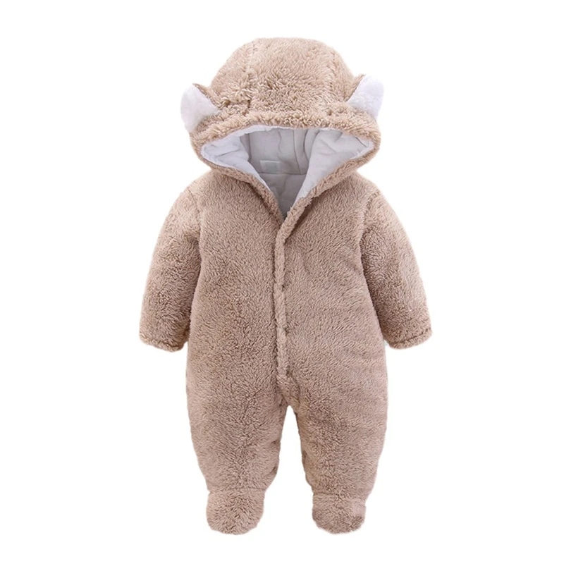 

Newborn Long Sleeve Footies Jumpsuit Infant Baby Boys Girls Cartoon Ears Hooded Winter Velvet Warm Button Cute Clothes 0-12M A20