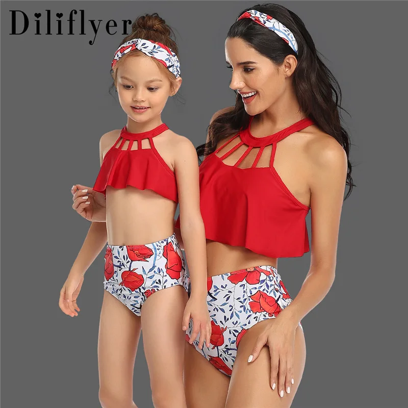 

2021 Family Matching Bikini Women Swimsuit Mother Girl Swimwear Children Kid Swimming Suit Maillot Trajes De Bano Bain Biquinis