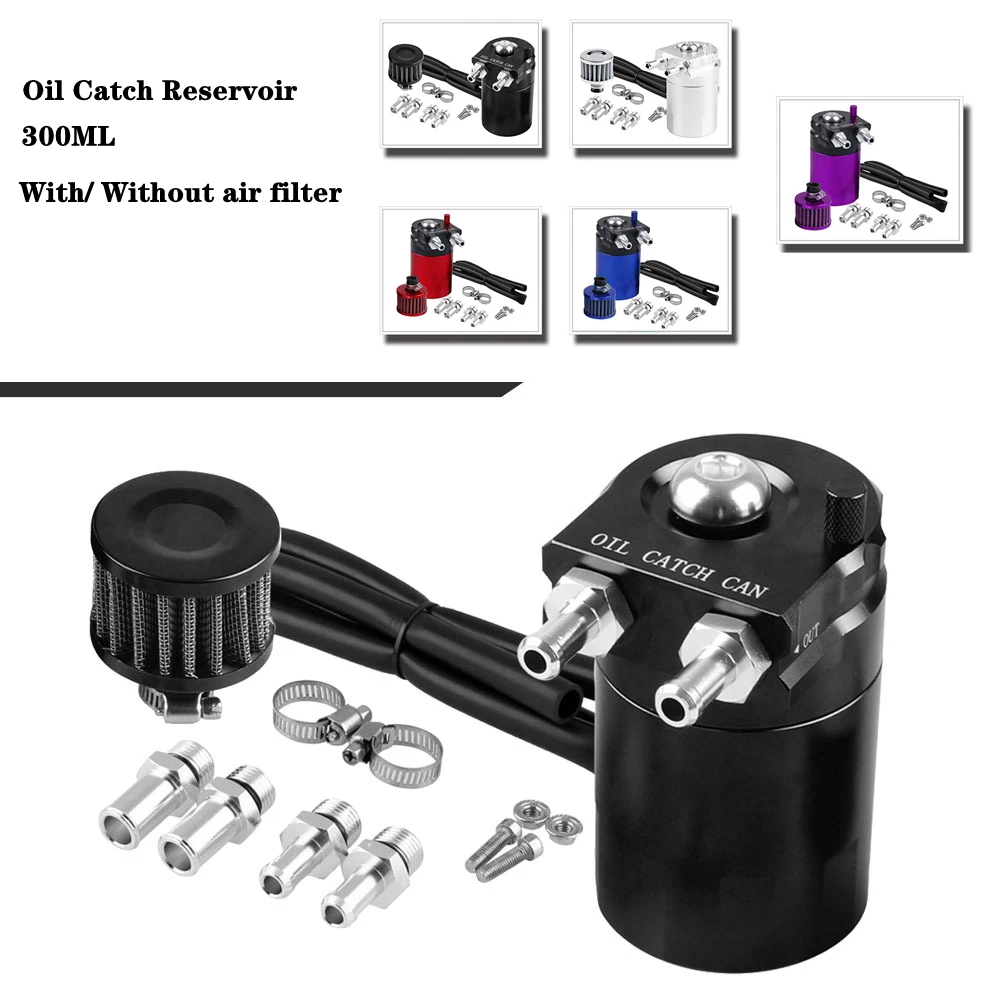 

Oil Catch Reservoir Breather Can Tank +Filter Kit Cylinder Aluminum Engine Black Universal 300ML With & Without Air F Ilter