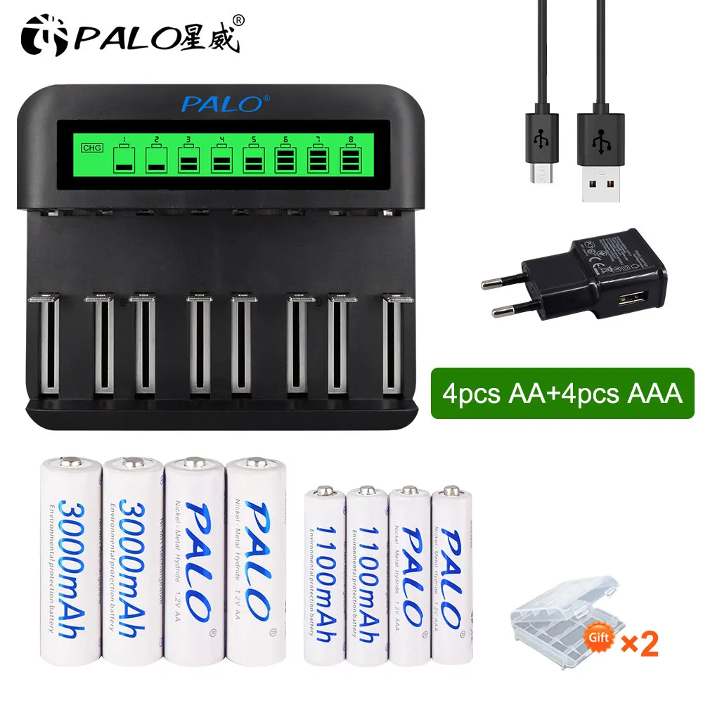 

AA AAA Battery 1.2V Ni-MH AAA Rechargeable Battery 1100MAH +AA Batteries 3000mAh + LCD Charger for 1.2v Nimh AA AAA rechargeable