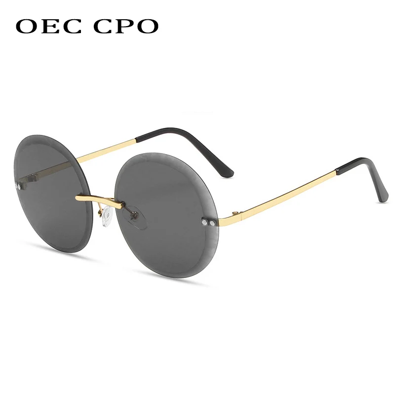 

OEC CPO Rimless Round Sunglasses Women Brand Designer Fashion Black Sun Glasses Female Retro Framless Shades Lunette De Soleil