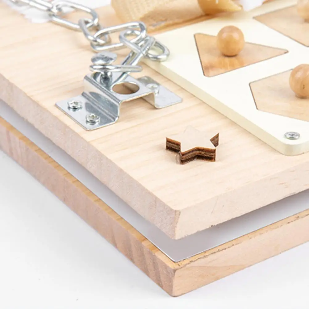 Tablero de madera Montessori para aprendizaje, tablero de madera de colores, bloqueo de hebilla, habilidades b&aacute;sicas para la vida, decoraci&oacute;n del hogar-5