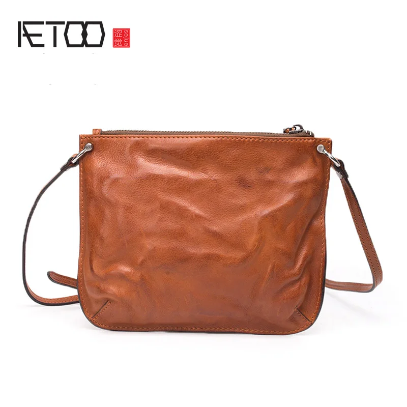 

AETOO top-layer cowleather art small slant bag, retro personality simple shoulder bag, hand-made leather men's bag