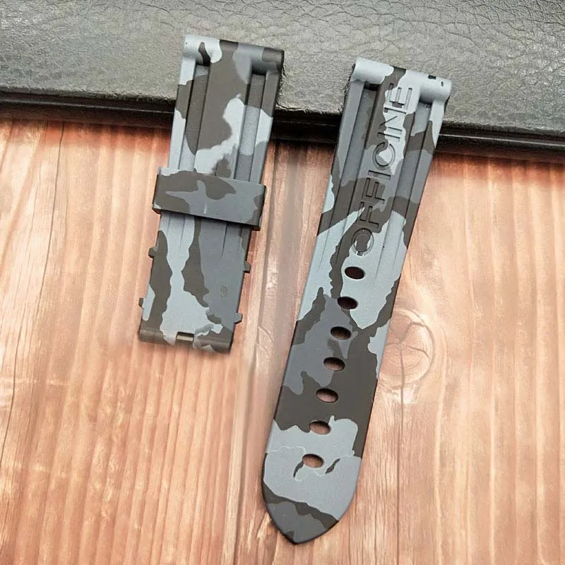 24camo grey strap 24 мм 26 мм черный белый оранжевый Камуфляж красный синий зеленый серый мягкий водостойкий резиновый ремешок для часов для panerai ремень, булавка, пряжка бесплатный инструмент - Цвет ремешка: 24camo grey strap