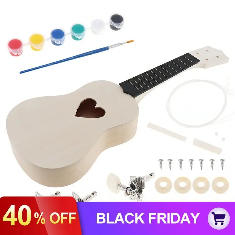 21 дюймов в форме сердца Отверстие Сопрано Гавайские гитары укулеле DIY Kit липа Гавайские гитары картина ручной работы Укулеле для родителей и детей
