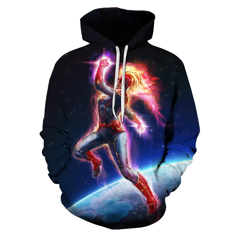 Модный 3D свитшот с принтом капитана Марвел мужские толстовки капюшоном дизайн