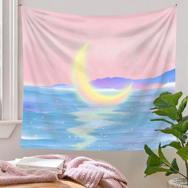 

Pink Colorful Clouds Starry Moon Tapestry universe Wall Hanging Child Room Dorm Tapestries Art Home Psychedelic Kawaii Decor