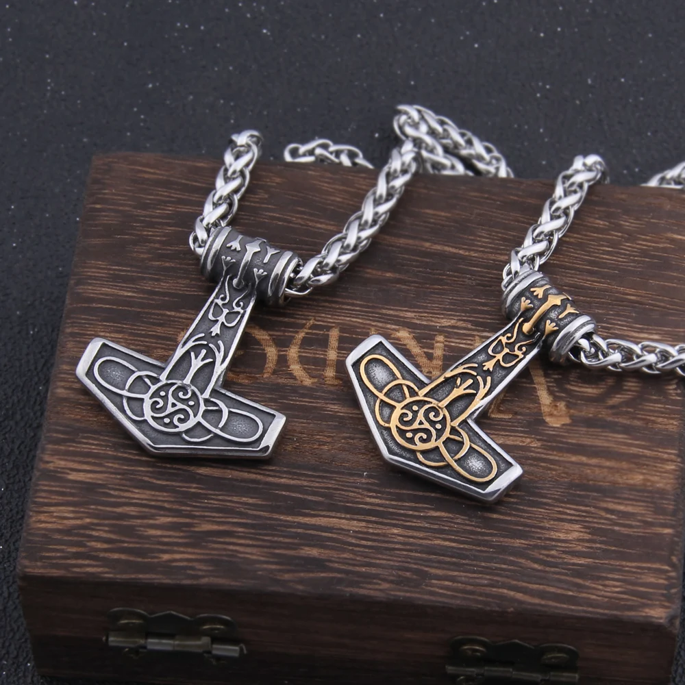 Collar de acero inoxidable de mezcla de oro, mjolnir, martillo de thor, Vikingo, Odin escandinavo, Vikingo, regalo para hombres