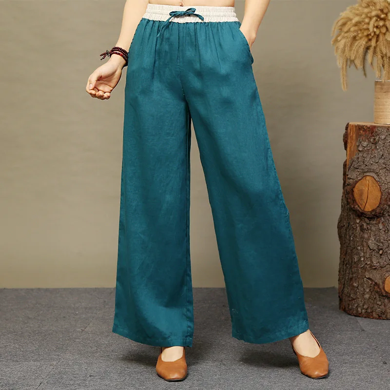 

2022 Spring Autumn New Cotton Linen High Waist Slim Wide Leg Pants Loose Casual Ethnic Retro Women Trousers Tide Free Shipping