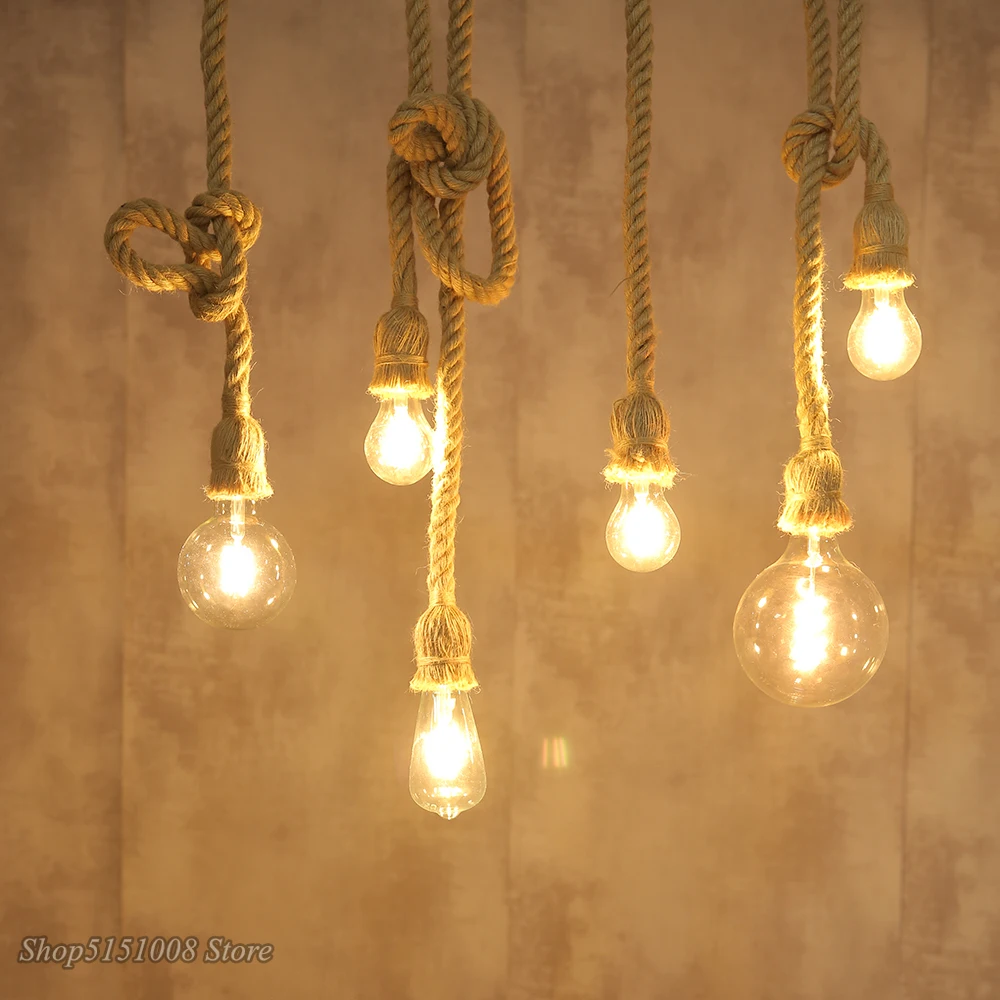 

Lámparas colgantes de cuerda de cáñamo, luminaria Vintage Retro Para Loft Industrial, sala de estar, decoración del hogar