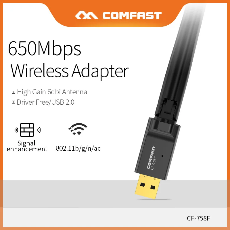 

Беспроводной Wi-Fi адаптер Comfast, 2,4/5,8 ГГц, 650 Мбит/с
