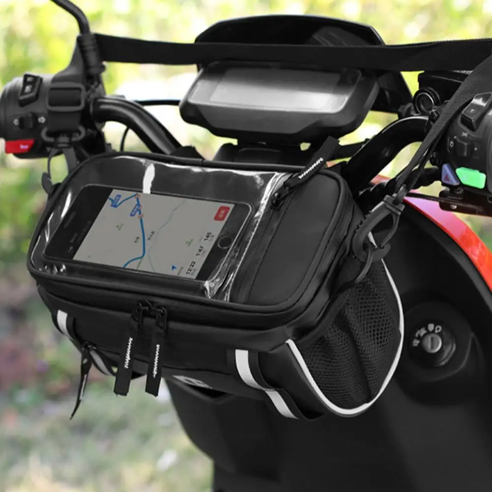 

Motorcycle Handlebar Travel Bag Portable Front Windshield GPS Phone Storage Container Waterproof Motorbike Black Large Capacity