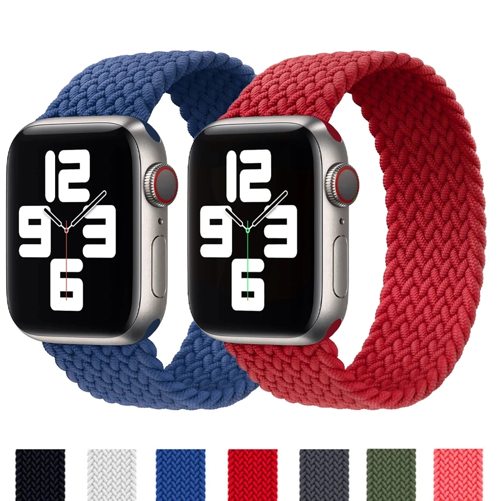 Ремешок Плетеный силиконовый для Apple Watch band 44 мм 40 38 42 нейлоновый эластичный