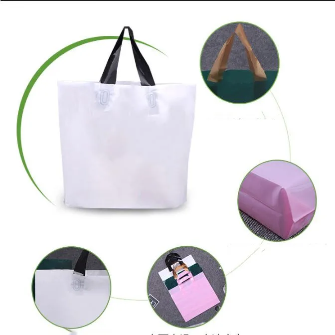 

50pcs/pack Thick Plastic Carry Bag With Handle Wedding Party Gift Bags Large Shopping Bag (print logo moq 200pcs)