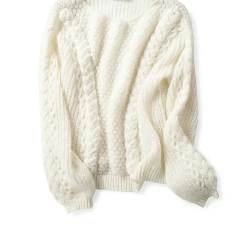 2020 Trendy Design New Early Autumn O Neck Long Lantern Sleeve Knitting Hollow Out Women Elegant Sweater Fashion